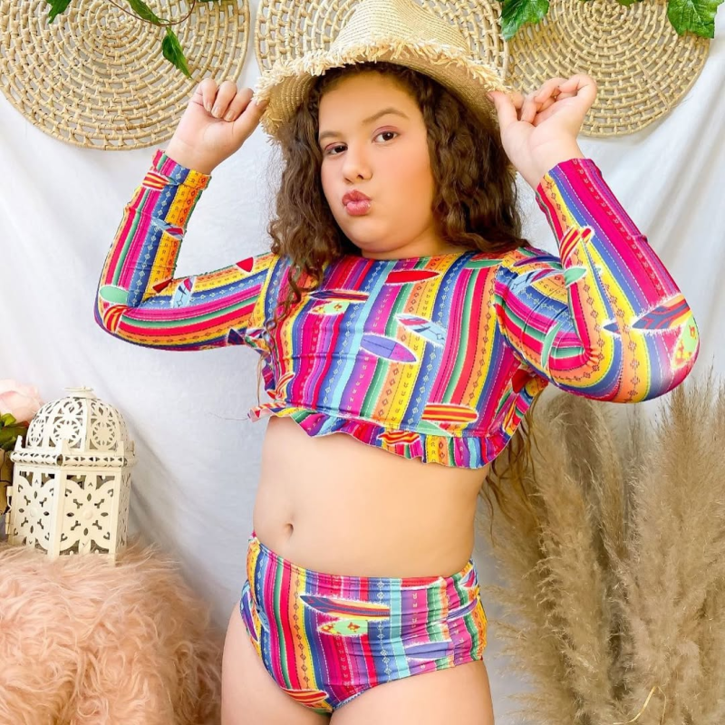 Biquíni Manga Longa Estampa Colorida