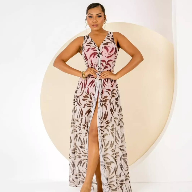 Saída de Praia Longa em Tule Estampado