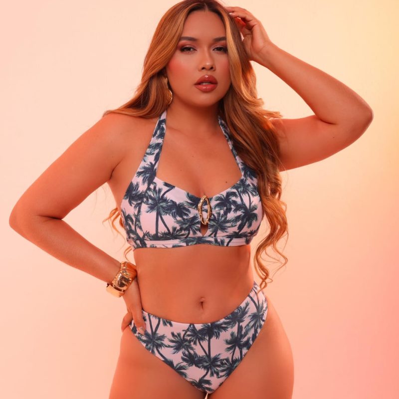 Biquíni Estampado Coqueiros com Detalhe em Argola