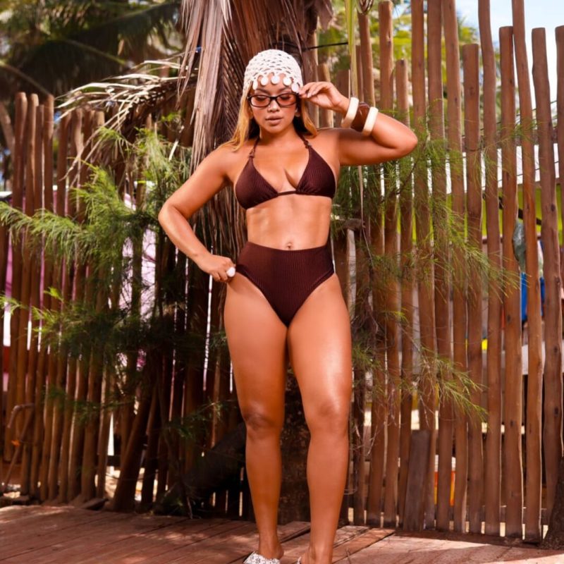 Biquíni Marrom Cintura Alta Texturizado